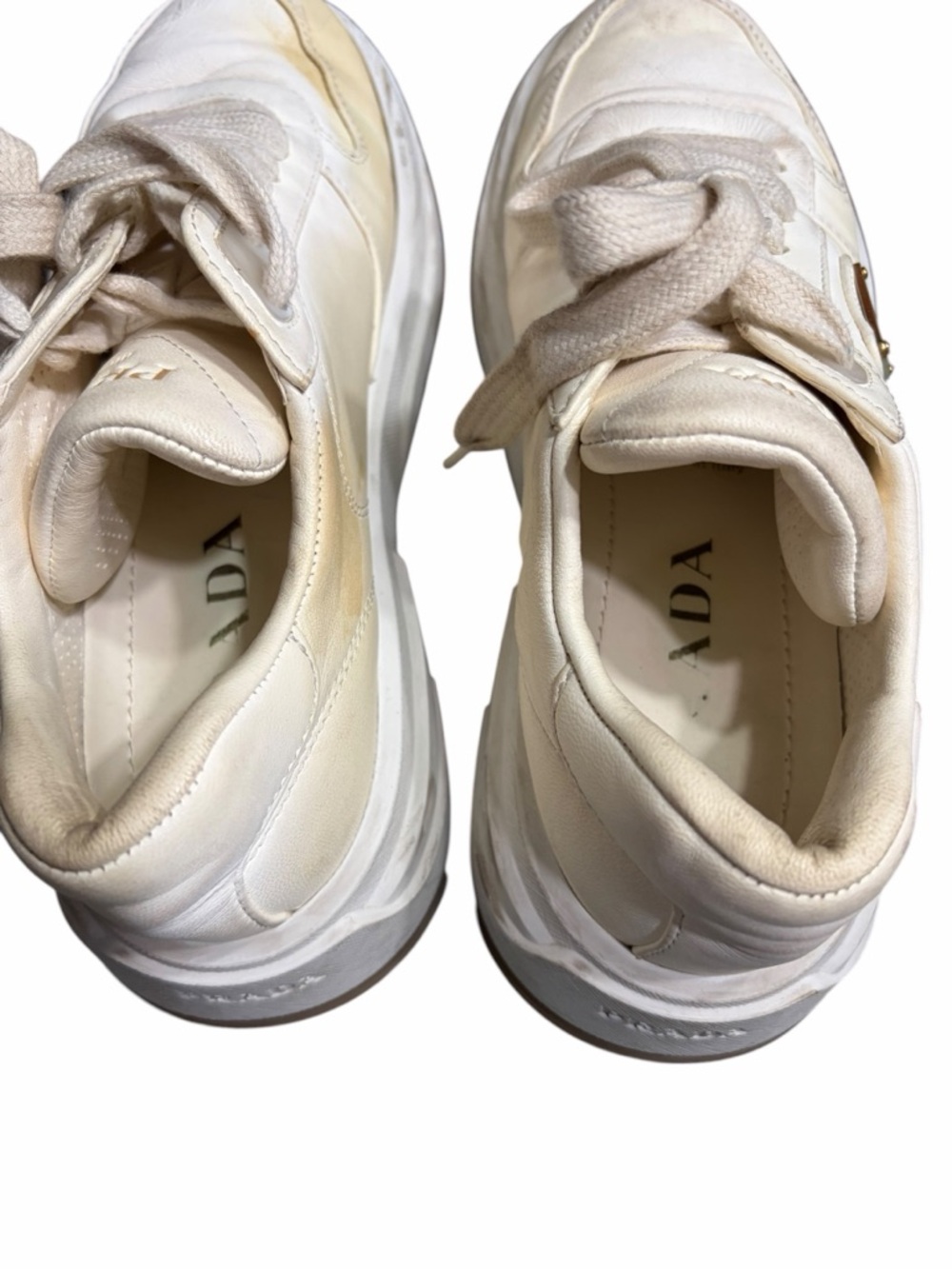 Prada Women’s Cream and Gold Leather Platform Sneakers - Picture 6 of 13